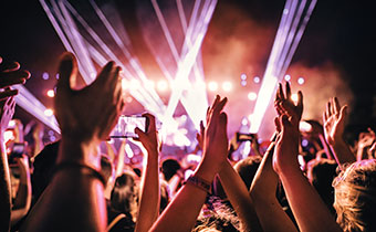 Close up of concert lights and attendees