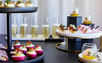 A festive assortment of drinks and appetizers