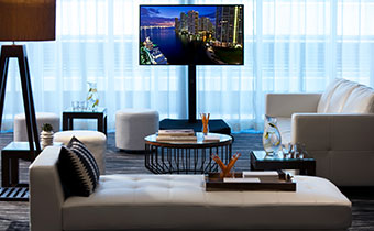 Seating area set up with TV screen