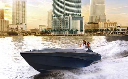 Boat in the bay surrounding Miami